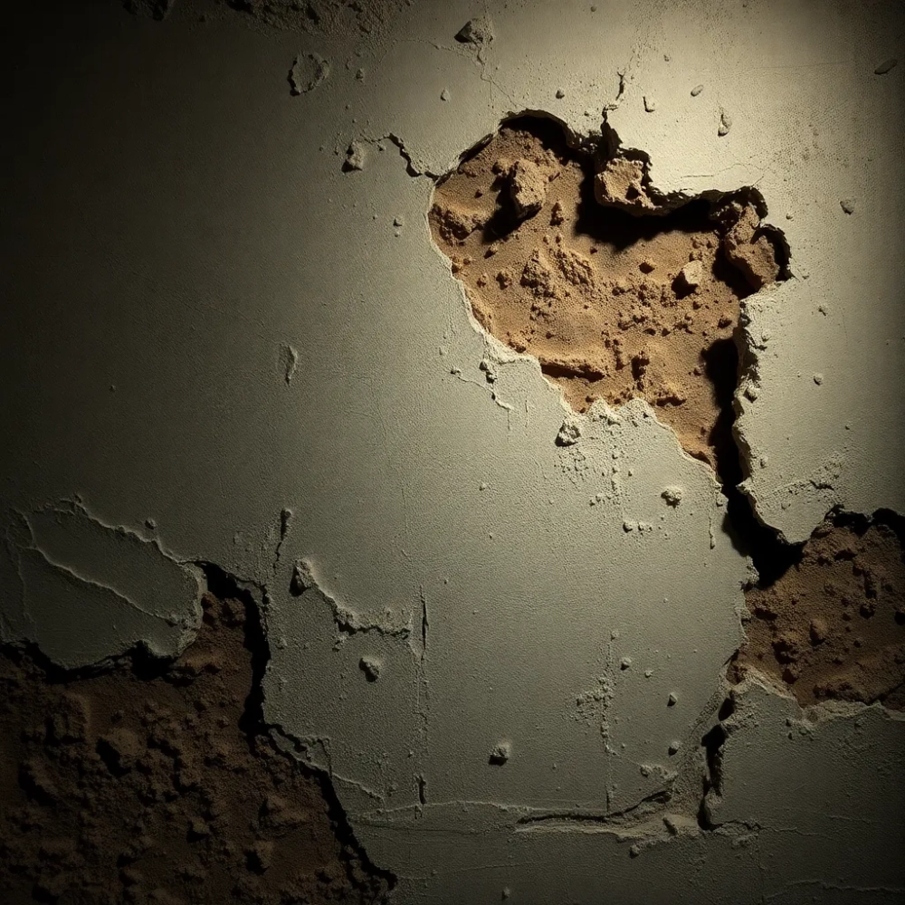 Odpadający tynk w piwnicy