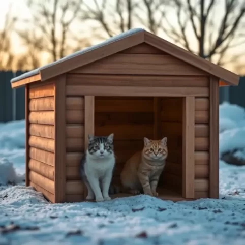 Ocieplana buda dla kota z przedsionkiem