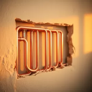 Rury centralnego ogrzewania w ścianie